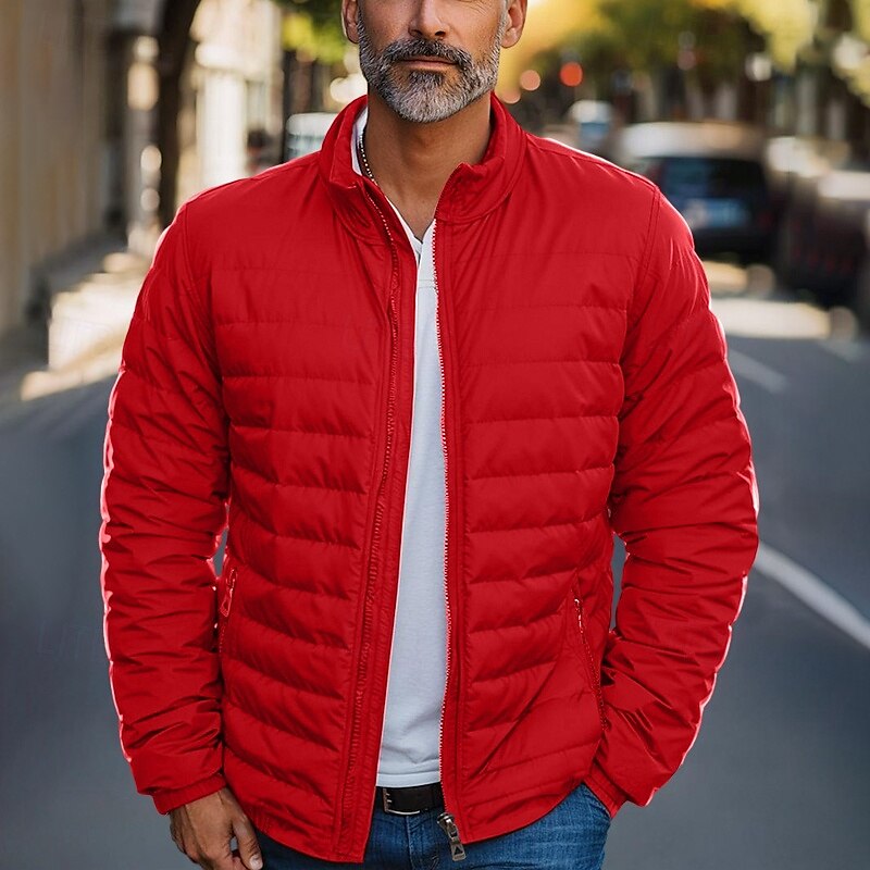 Per uomo piumino Piumino Cerniera Tasche Esterno Regali di Natale Interni Standard Classico Tenere al caldo Antivento Traspirante Inverno Autunno Tinta unica Nero Rosso Blu marino Blu reale Piumino del 2025 a $48.99 –P7