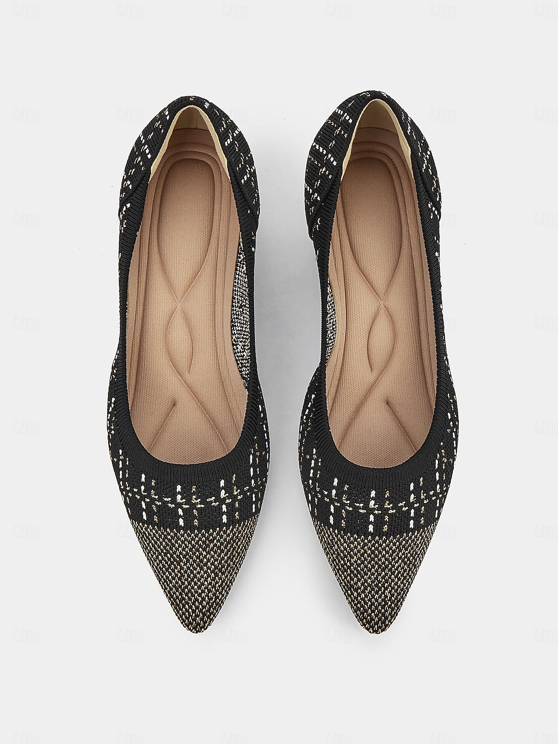 Elegante zwarte kitten heels voor dames - puntige neus met gouden draaddetails, comfortabel en stijlvol voor op kantoor en 's avonds 2025 - $36.99 -P4