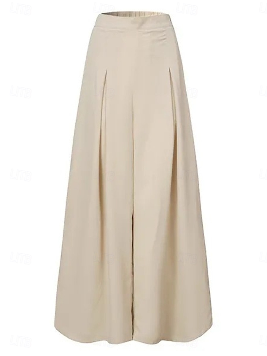 Dam Brett skaft Kinesiska Mode Streetwear Fullängd Hög midja Slät Elastiskt midjeband Bekväm Mjuk Microelastisk Utomhus Gata Aprikos Svart Blå Vår & Höst Normal 2025 - $24.99 –P3