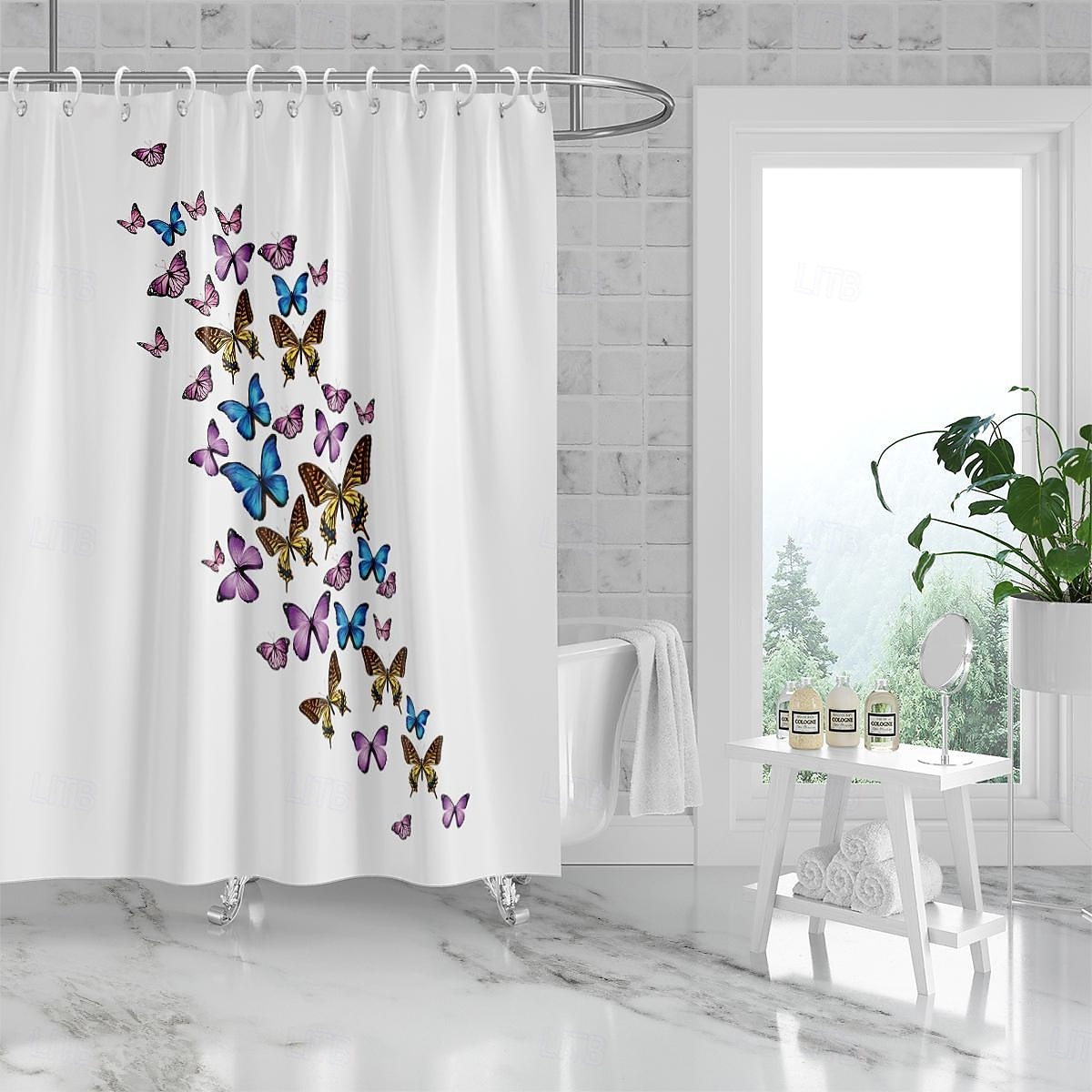 Shower Curtain with Hooks 180cm*180cm(70"*70") Polyester Washable Waterproof Pattern Bathroom Bathtub Decor Vintage Butterfly 2025 - $22.99 –P2