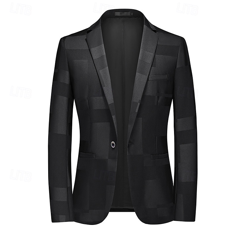 Men's Blazer Business Cocktail Party Wedding Party Fashion Casual Spring &  Fall Polyester Jacquard Pocket Buttons Comfortable Single Breasted Blazer Black Burgundy Dark Navy 2026 - $60.99 –P1