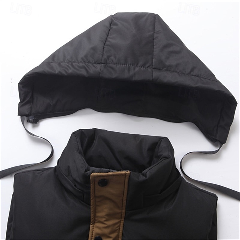 Herren Puffer Weste Kapuzenweste Gepolstert Weste Steppweste Täglich Verabredung Urlaub Modisch Brautkleider schlicht Herbst Winter Tasche Abnehmbare Kapuze Polyester warm halten Komfortabel Farbblock 2025 - $36.99 –P10