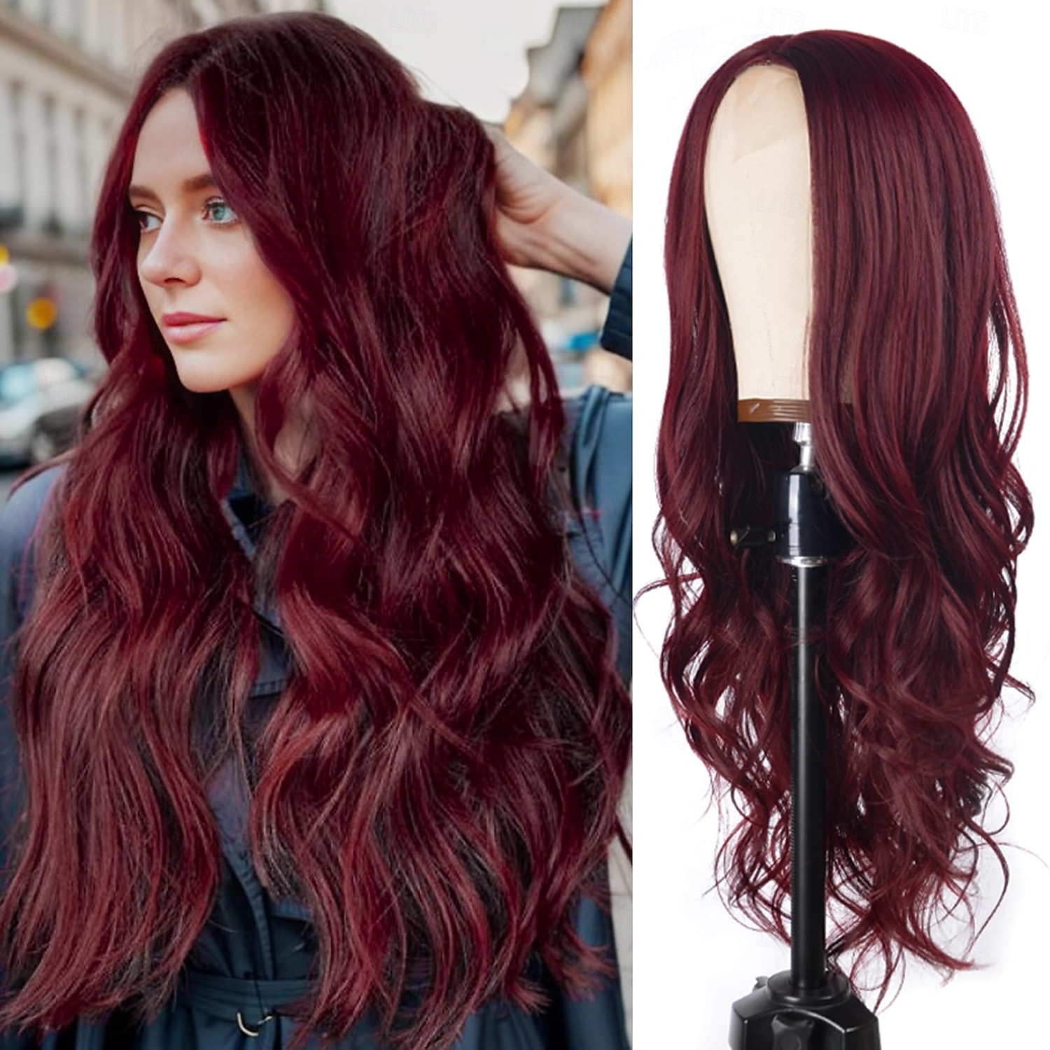 perruque longue ondulée pour femmes perruque ondulée perruques synthétiques bouclées naturelles résistantes à la chaleur pour filles cosplay utilisation quotidienne de fête de 2025 ? $24.99 –P1