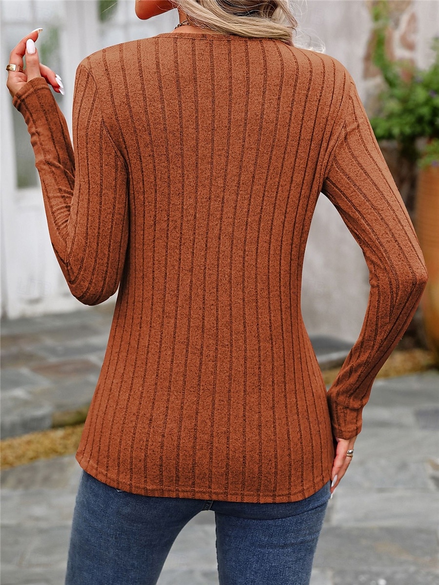 Women's Shirt Blouse Solid Color Basic Casual Long Sleeve Crew Neck Regular Tops Daily Buttons Black Brown Beige Gray Fall Winter 2025 - $25.99 –P2