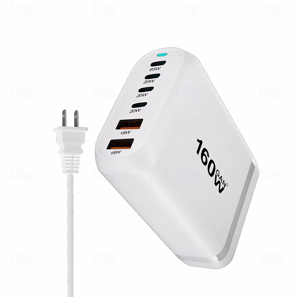 160w gan snel opladen 3.0 usb type c snellader mobiele 6-poorts usb type c pd-lader handig om mee te nemen tabletlader 2025 - $44.99 –P3