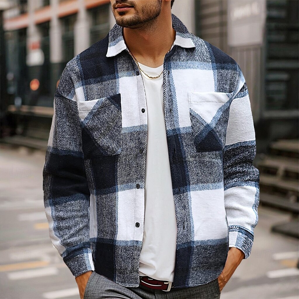 Per uomo Camicia Camicia di flanella Sovracamicia Reticolo Esterno Strada Rosso Blu Verde Cachi Manica lunga Collo ripiegabile Primavera & Autunno Abbigliamento del 2025 a $31.99 –P6