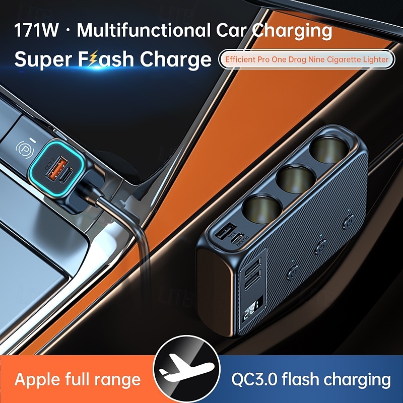 Car Cigarette Lighter Adapter Splitter 9 in 1 Cigarette Lighter USB Charger 3 Socket USB C Car Charger Adapter with Voltmeter 12V/24V Plug Outlet Fast Charging for Phone 2025 - $44.99 –P2
