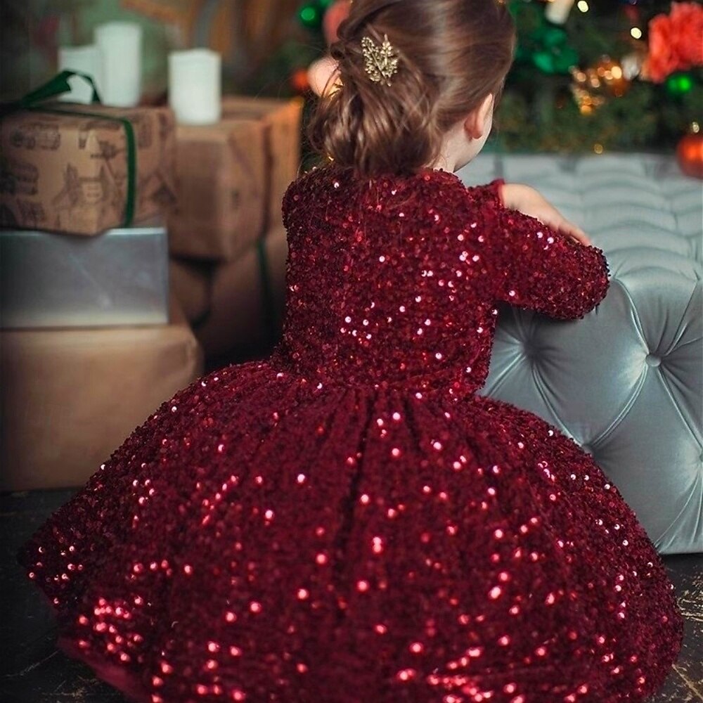 kinderkleidung Mädchen Party Kleid Feste Farbe Langarm Leistung Gitter Prinzessin Süß Gitter Mitte der Wade Etuikleid Tüll-Kleid Sommer Frühling Herbst Kinder Schwarz Wein Marineblau 2025 - $77.99 –P5