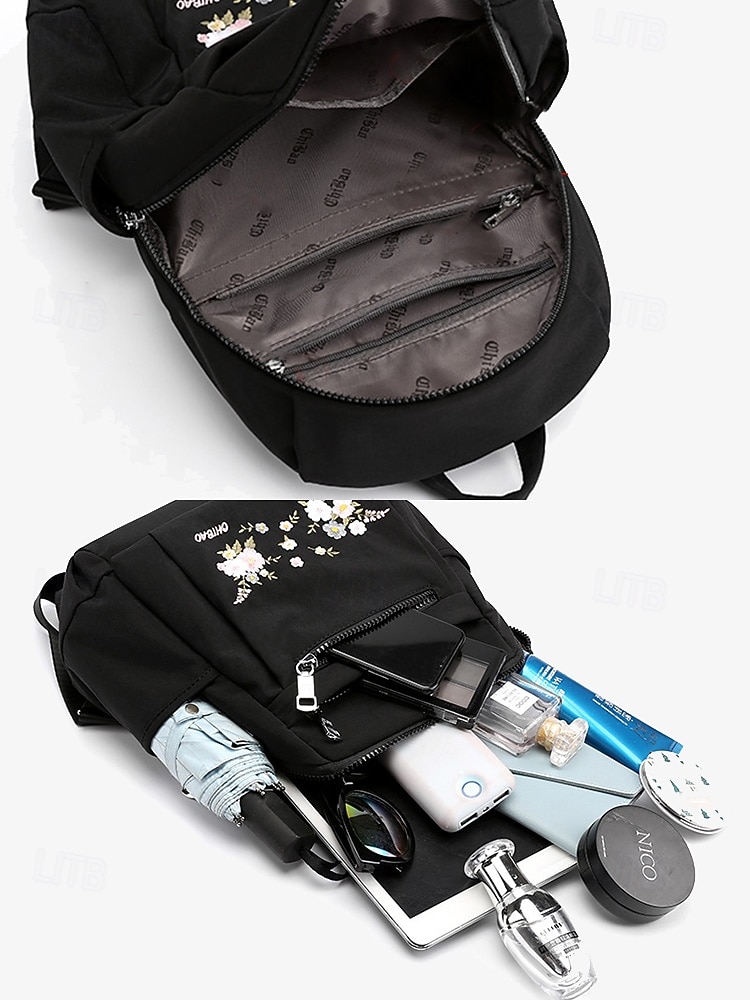 damski plecak z haftem kwiatowym – swobodny płócienny design z wieloma kieszeniami, idealny do podróży i codziennego użytku 2025 - $34.99 –P6