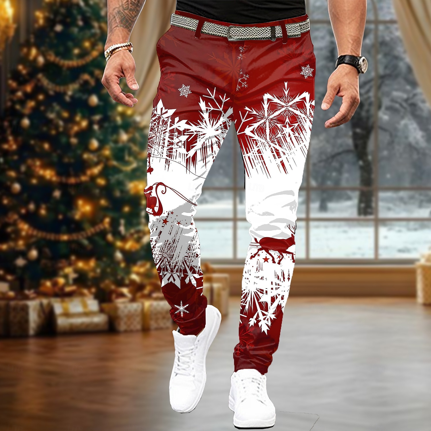 Kerstmis Voor heren Geometrisch Pakken Medium Taille Casual Feestavondkleding Dagelijks gebruik Feestdagen Vetoketju Zak Zomer Lente Herfst 3D-afdrukken Rood blauw Groen 2026 - $32.99 –P1