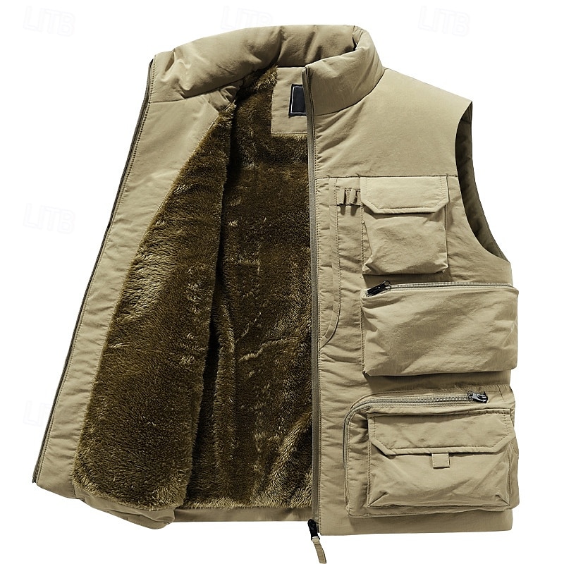 Pánské Fleecová vesta Venkovní vesta Rybářská vesta Denní Rande Dovolená Módní Na běžné nošení Podzim zima Kapsy Polyester Zahřívací Pohodlné Pevná barva Zip Stojáček Běžný Černá Khaki Šedá Vesta 2025 - $45.99 –P2