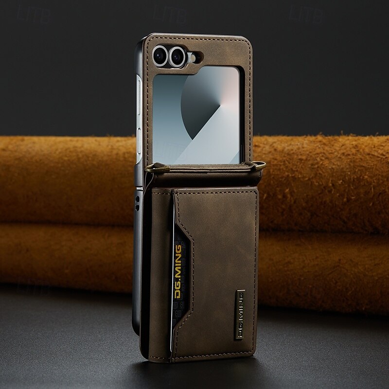 Housse de téléphone pour Z Flip 6 Z Flip 5 Z Flip 4 Z Flip 3 couverture arrière avec support avec cordon emplacement pour carte rétro TPU cuir PU de 2025 ? $31.99 –P2