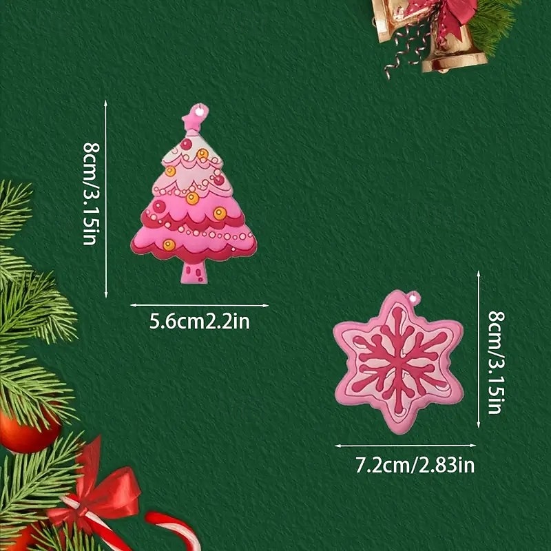 24ks vánočních růžových dřevěných ozdob, dekorace na vánoční stromeček - vintage růžový perník, palčáky, louskáček, santa, stromečky a sněhové vločky na Vánoce 2025 - $14.99 –P3