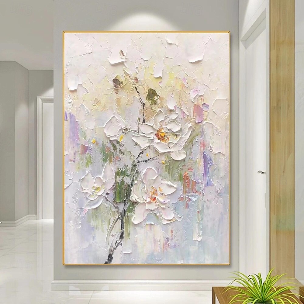 Ölgemälde handgemaltes 3D-Blumengemälde, handgefertigtes Palettenmesser, Blumen, Ölgemälde, Wandkunst, großes 3D-weißes Strukturgemälde, moderne dekorative Gemälde, Impressionismus, abstraktes weißes 2025 - $125.99 –P1