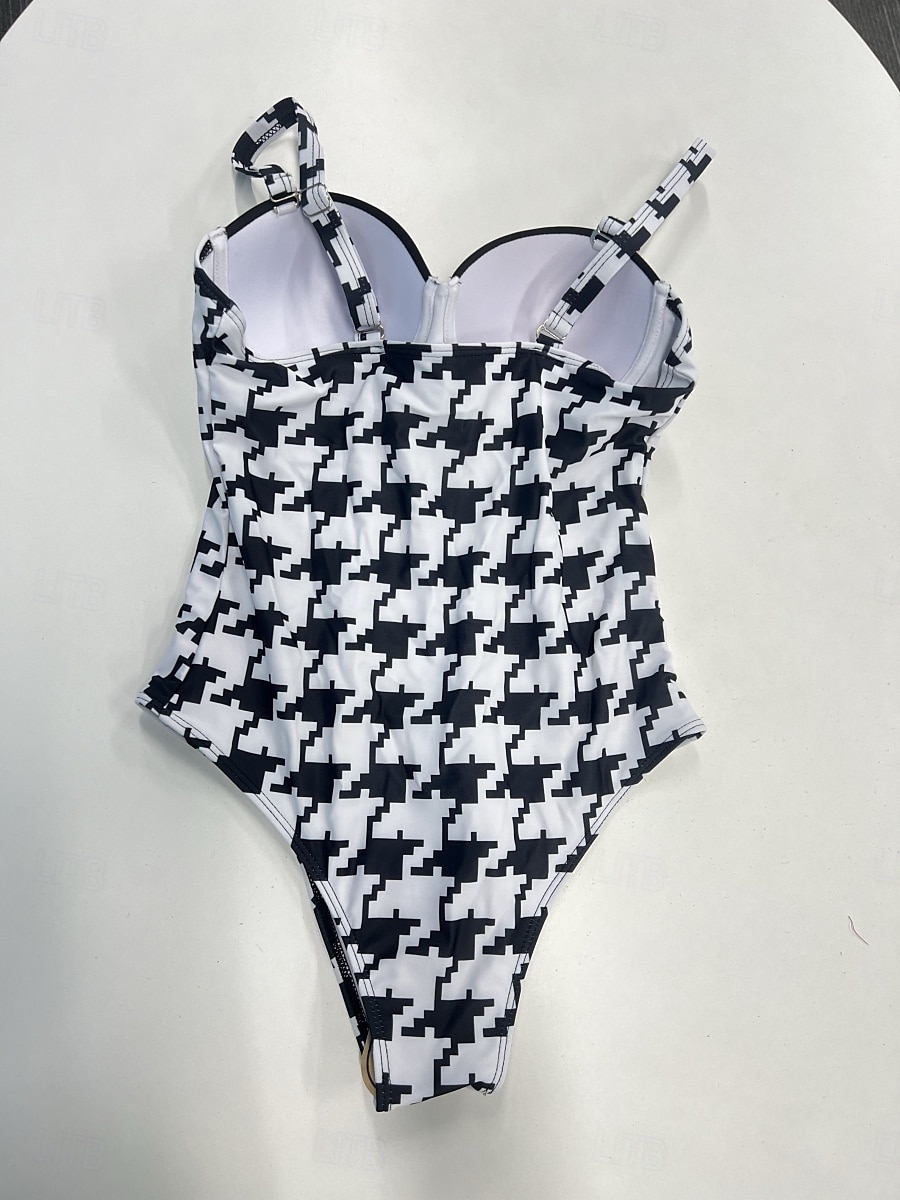 Dam Badkläder En bit Monokini Baddräkt Öppen rygg Magkontroll Hög midja Smal Semester Standkläder Grafisk Halterneck Ärmlös Baddräkter 2025 - $27.99 –P6