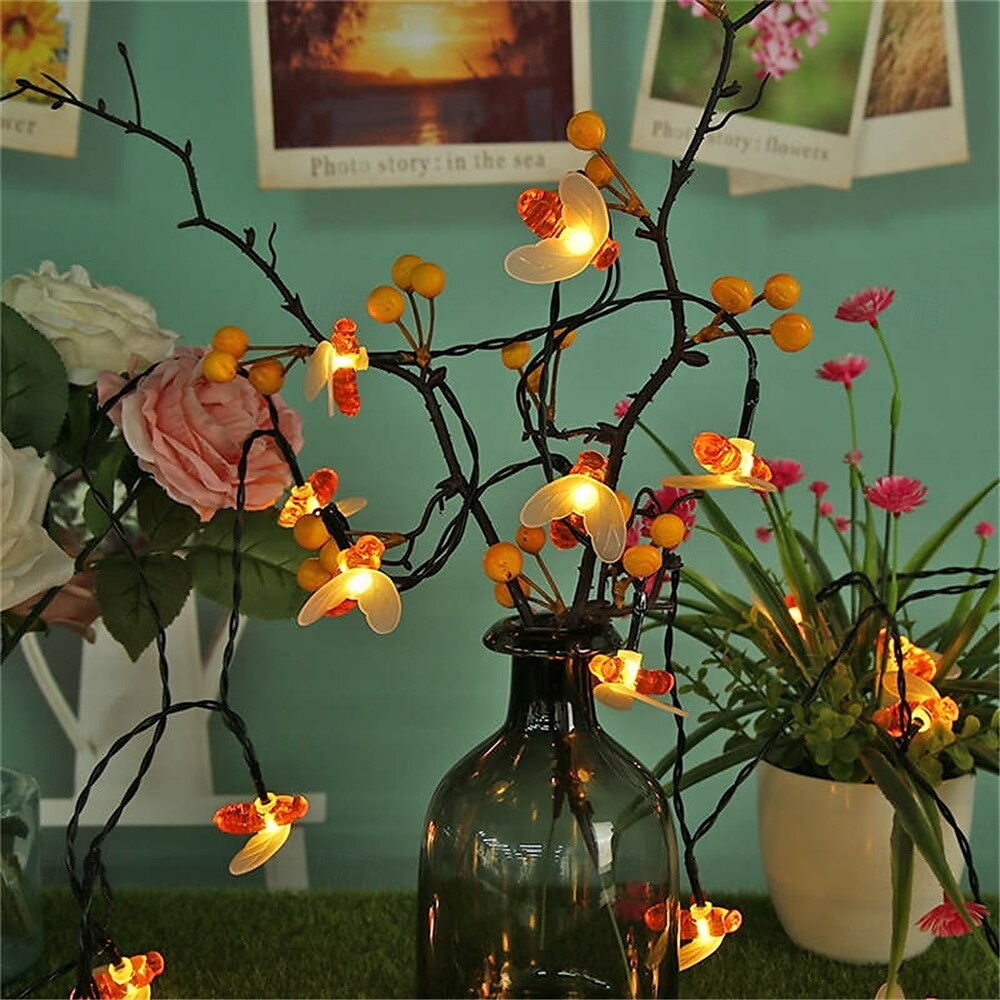 3M Solar Powered Bee String Lights, 20 LEDs Waterproof Outdoor Lights with Mounting Bracket for Christmas, Patio, Yard, Warm White, White Multicolor, Blue 2025 - $18.99 –P5
