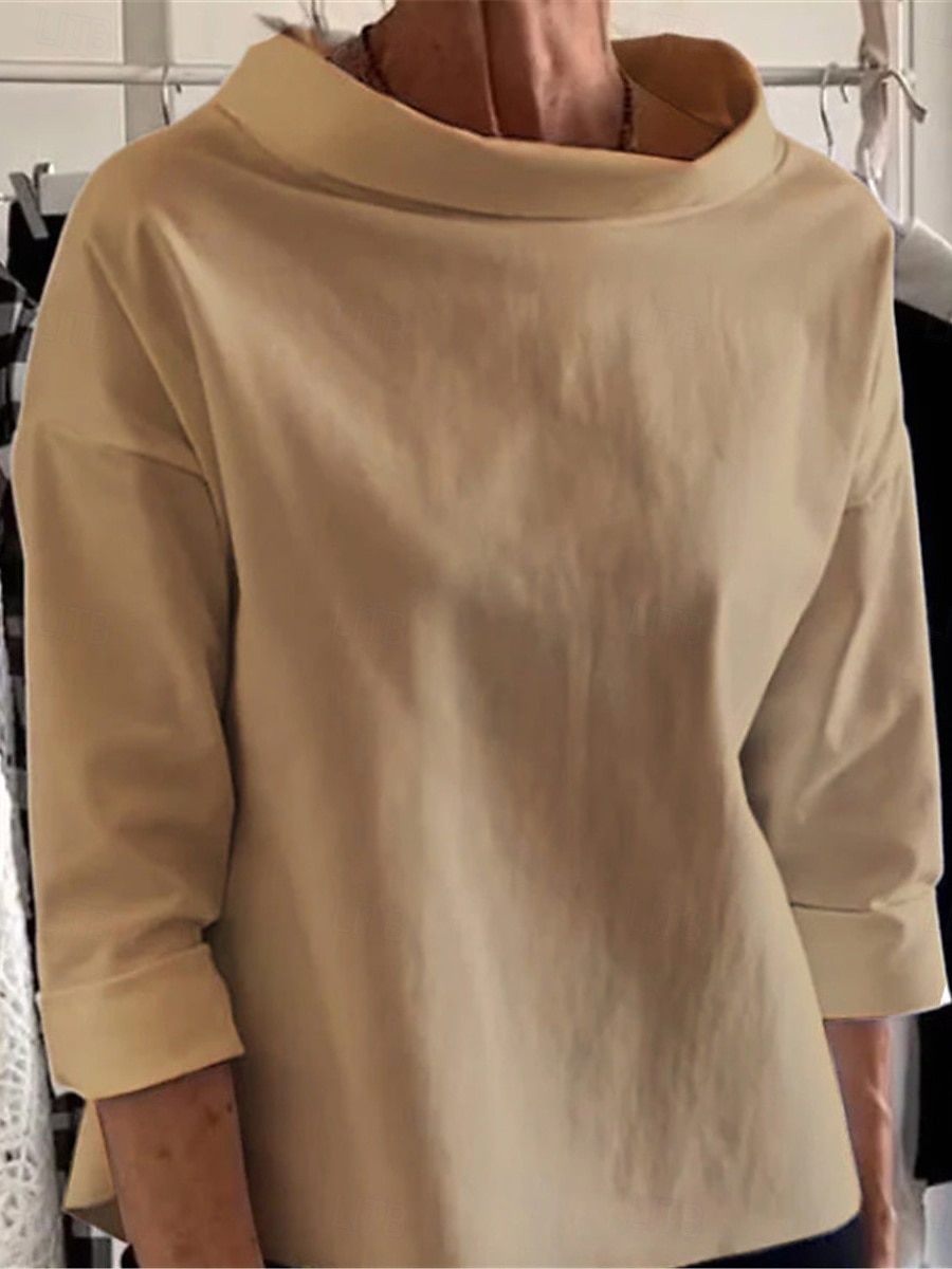 Per donna Camicia Camicie ispirate al lino Blusa Tinta unica Essenziale Casual Manica 3/4 Dolcevita Top Regolari Quotidiano Vino Cammello Cachi Autunno del 2025 a $25.99 –P1