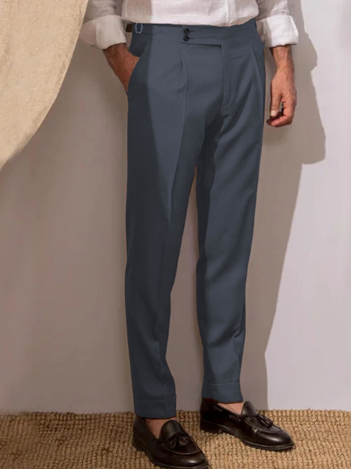 Voor heren Pakken Broek broek Geplooide broek Kostuumbroek Zak Hoogte stijging Effen Comfort Ademend Bruiloft Buiten Dagelijks Elegant Vintage Zwart Wit 2025 - $25.99 –P5