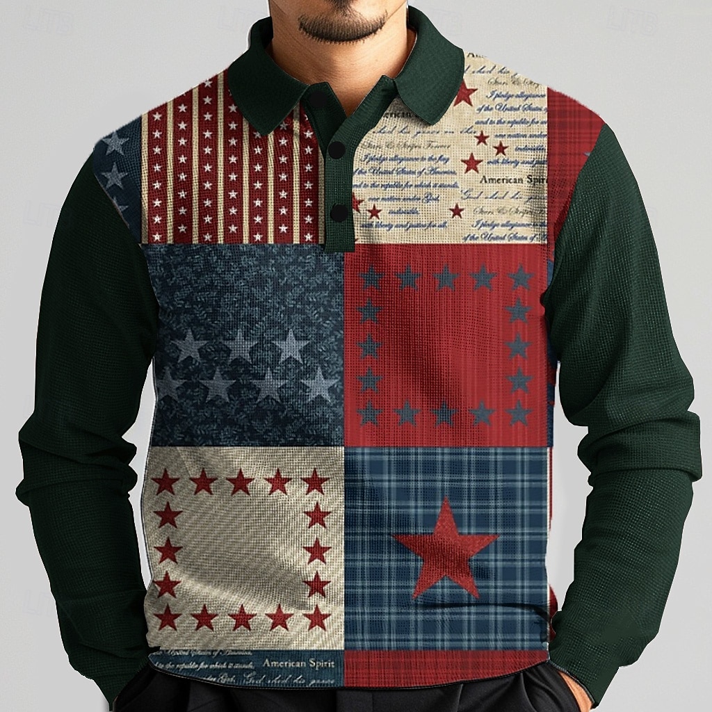 Herren Karomuster Waffel-Poloshirts Golfshirt Langarm Polo-Shirts Hemden mit Kragen Vintage Lässig Urlaubskleidung Formelle Kleidung Festivalkleidung Knöpfe 3D-Druck Frühling Herbst Winter Blau 2025 - $23.99 –P1