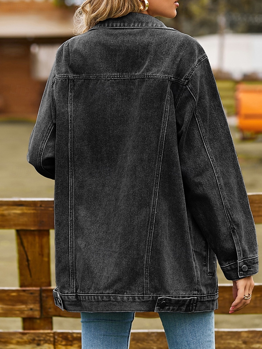 Women's Denim Jacket Outdoor Street Daily Wear Fall Winter Regular Coat Regular Fit Thermal Warm Breathable Stylish Casual Jacket Long Sleeve Solid Color with Pockets Light Blue Black Pink 2025 - $62.99 –P10