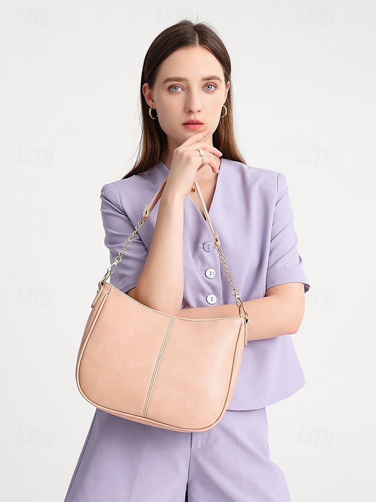 bolsa de ombro feminina marrom de couro sintético com alça de corrente dourada – bolsa tiracolo casual estilosa para o dia a dia e para o trabalho de 2025 por $32.99 –P3