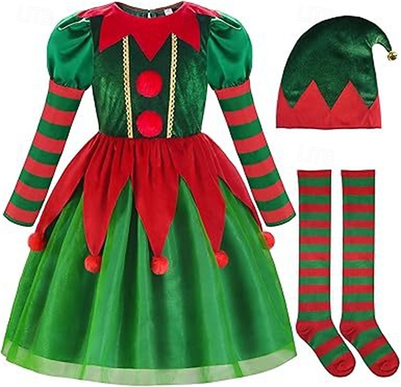 Manó Felszerelések Divatos jelmez Karácsonyi öltözék Lány Cosplay jelmez Gyermek Karácsony Újév szenteste Karácsony Parti Ruha Zoknik Kalap 2025 - $27.99 –P1