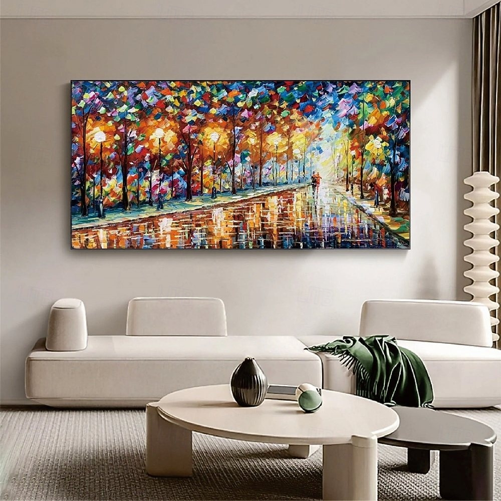handgemaltes Straßenlandschaftsgemälde, handgemachtes Pattle Knife, abstraktes Regen-Tag-Nacht-Gemälde, Wandkunst, extragroße Wandkunst, strukturiertes abstraktes Ölgemälde auf Leinwand, handgemaltes 2025 - $61.99 –P5