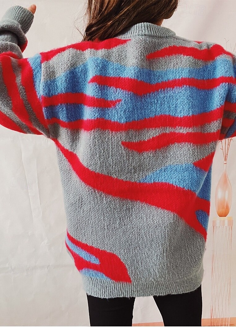 Women's Sweater Pullover Sweater Jumper Casual Soft Graphic Ribbed Crew Neck Knitted Long Sleeve Regular Tops Knit Outdoor Daily Weekend Red Fall Winter 2025 - $56.99 –P3