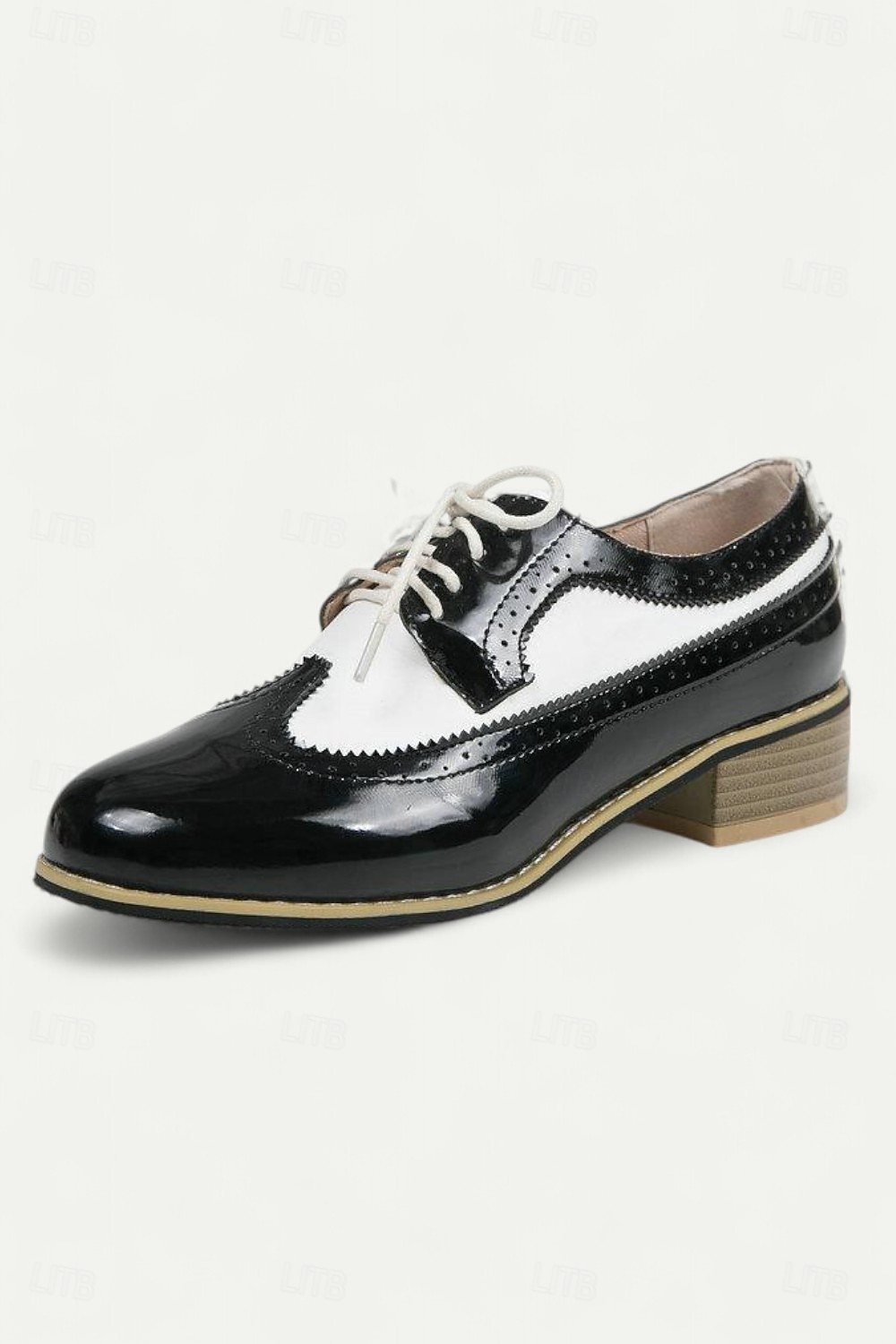 Sapatos oxford vintage femininos de dois tons - brogue rosa e branco com cadarço e salto baixo para um estilo retrô e uso diário de 2025 por $46.99 –P4