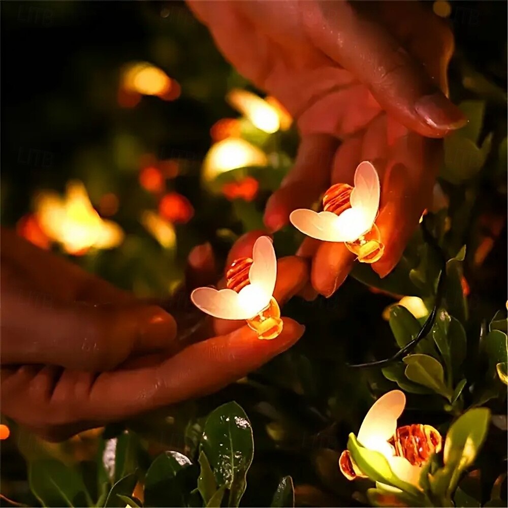 3M Solar Powered Bee String Lights, 20 LEDs Waterproof Outdoor Lights with Mounting Bracket for Christmas, Patio, Yard, Warm White, White Multicolor, Blue 2025 - $18.99 –P13