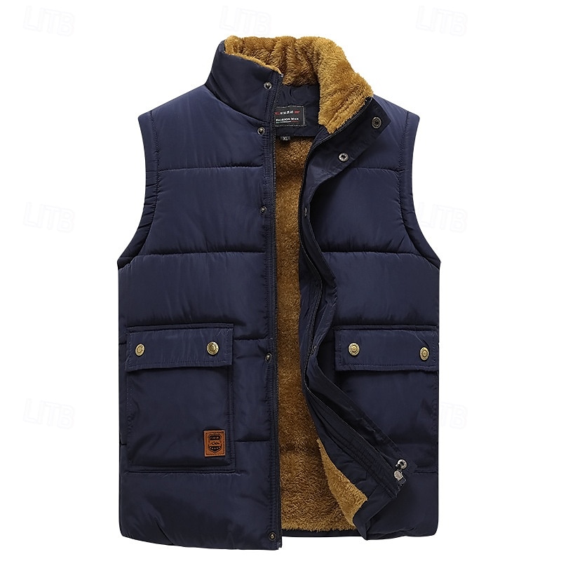Homme Gilet matelassé Gilet polaire Gilet du quotidien Rendez-vous Vacances Mode Décontractées Automne hiver Poche Polyester Chaud Confortable Couleur unie Cachée Boutonné devant Mao Standard Noir de 2025 ? $42.99 –P2
