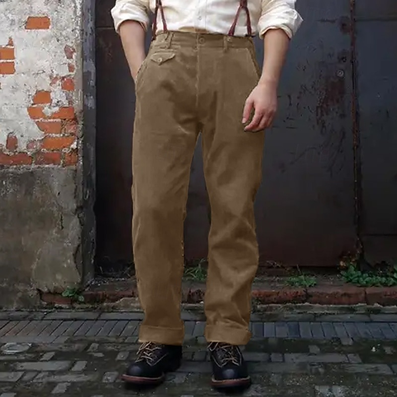Herren Anzughose Cordhose Stoffhosen Knöpfe Tasche Einfach Komfort Party Arbeit Vintage Meerblau Armeegrün Mikroelastisch 2025 - $37.99 –P3