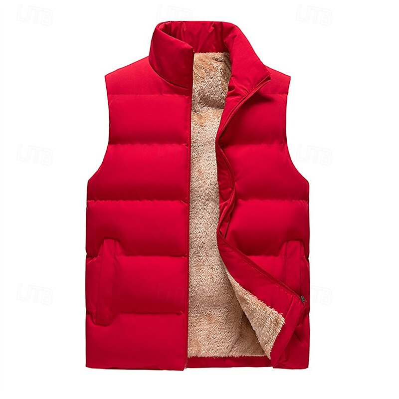 Pánské Puffer Vesta Denní Na běžné nošení Jaro & podzim Kapsy Polyester Pohodlné Pevná barva Zip Stojáček Běžný Černá Rubínově červená Tmavomodrá Vesta 2025 - $38.99 –P10