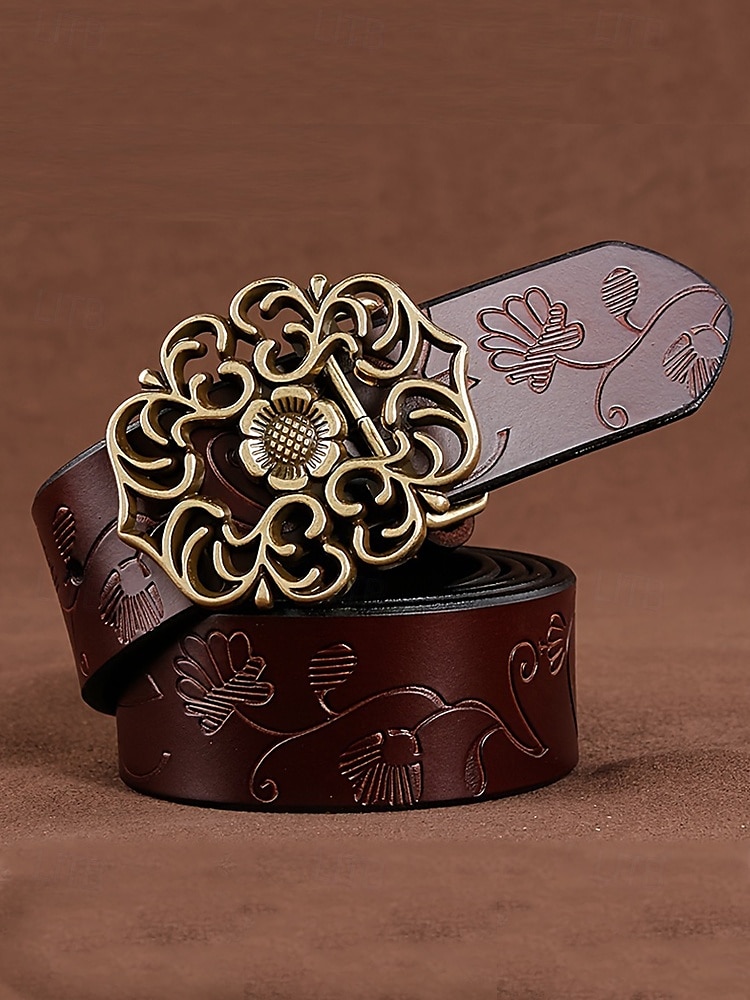 rode leren damesriem met vintage bloemengesp – accessoire in westerse boho-stijl 2025 - $19.99 –P2