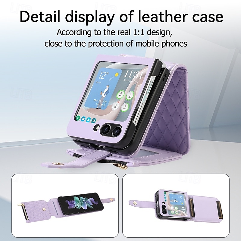 Telefon tok a Z Flip 6 Z Flip 5 Z Flip 4 Z Flip 3 Flip tok állványtartóval cipzárral csuklópánttal retro TPU PU bőr 2025 - $23.99 –P2