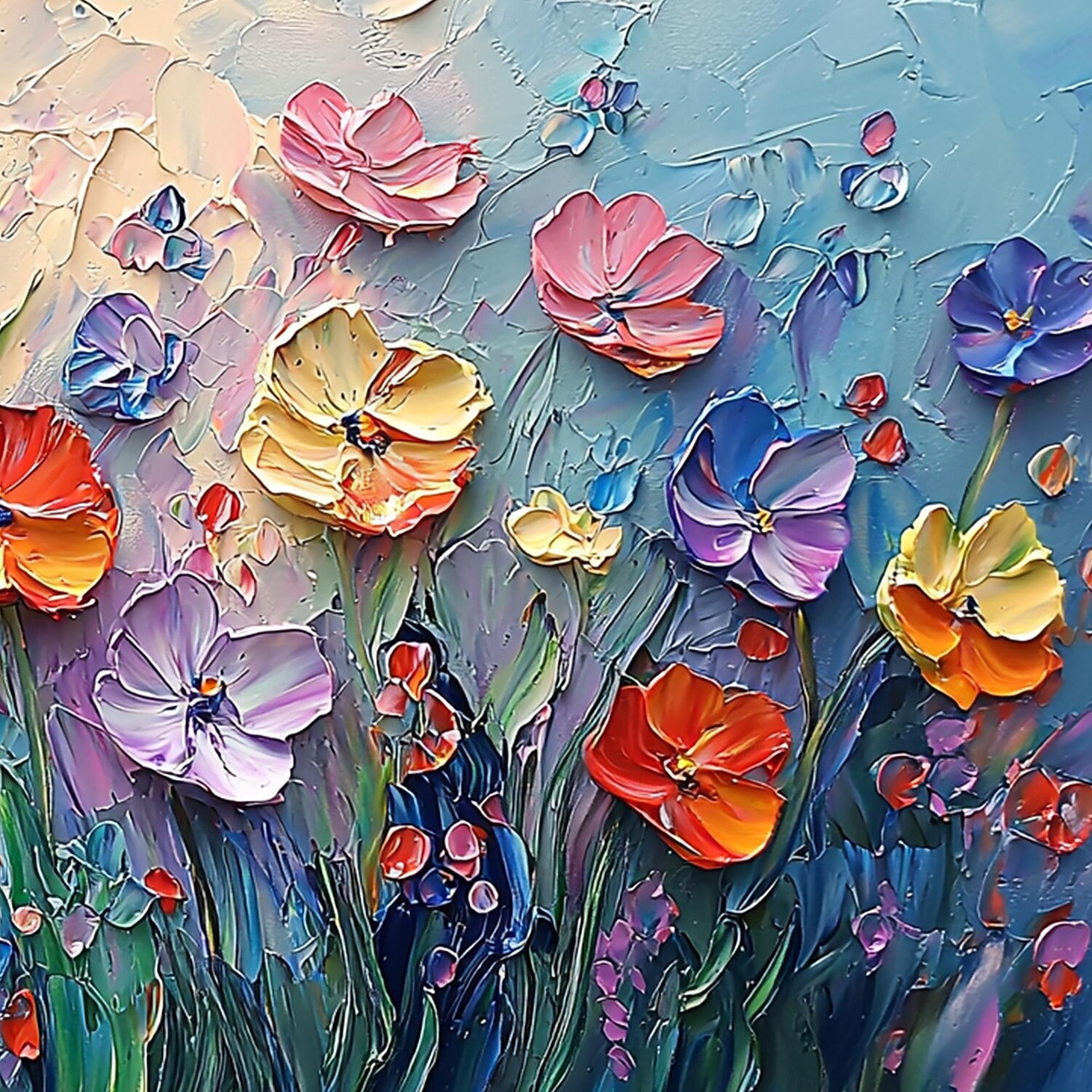 2026年 手作りのオリジナルカラフルな花の油絵キャンバス抽象的な花の壁アート、家の装飾用、枠なしの絵画 コレクション – GBP £93.99, image size:1500x1500