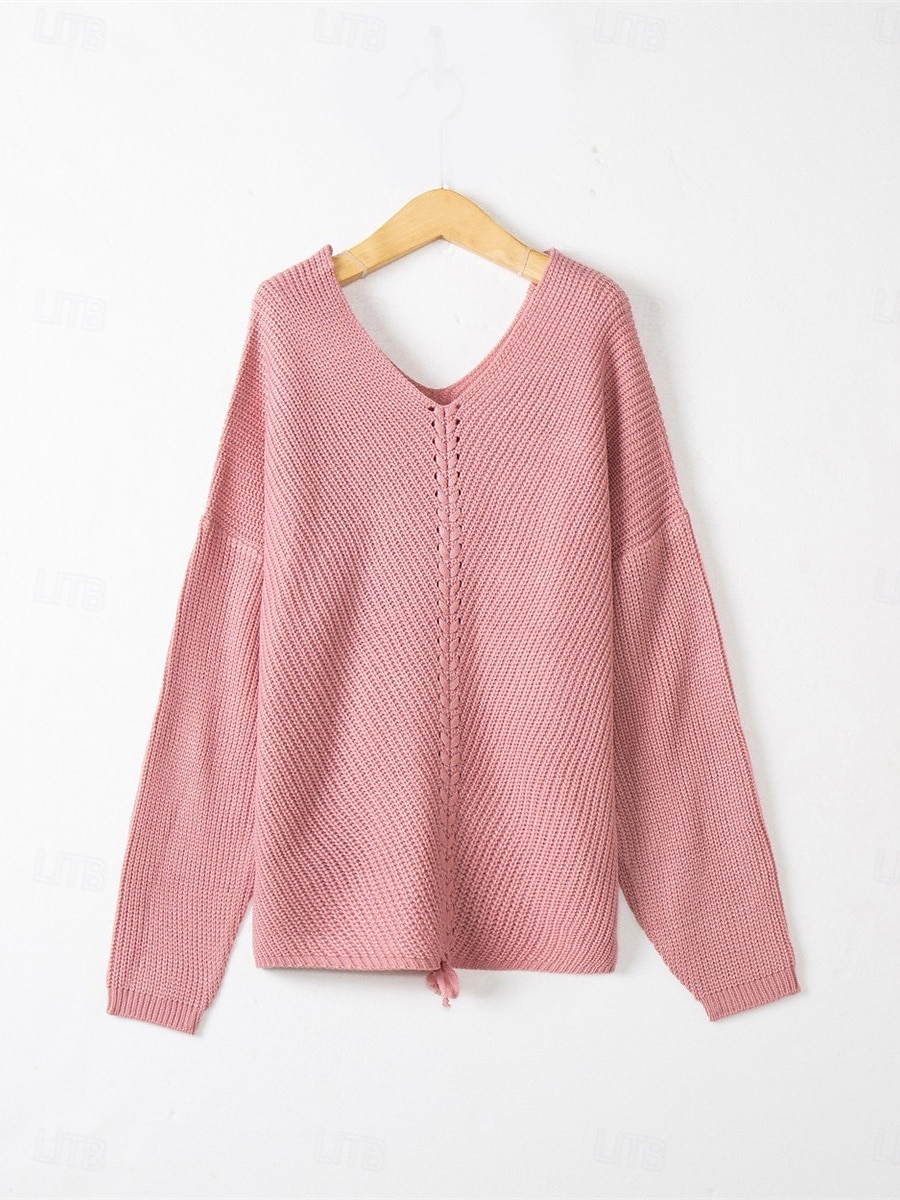 Dam Tröja Pullover tröja Ledigt Mjukt Ren färg Ribbad V-hals Stickat Långärmad Vanliga toppar Sticka Utomhus Dagligen Helgen Rodnande Rosa Blå Höst Vinter 2025 - $51.99 –P2
