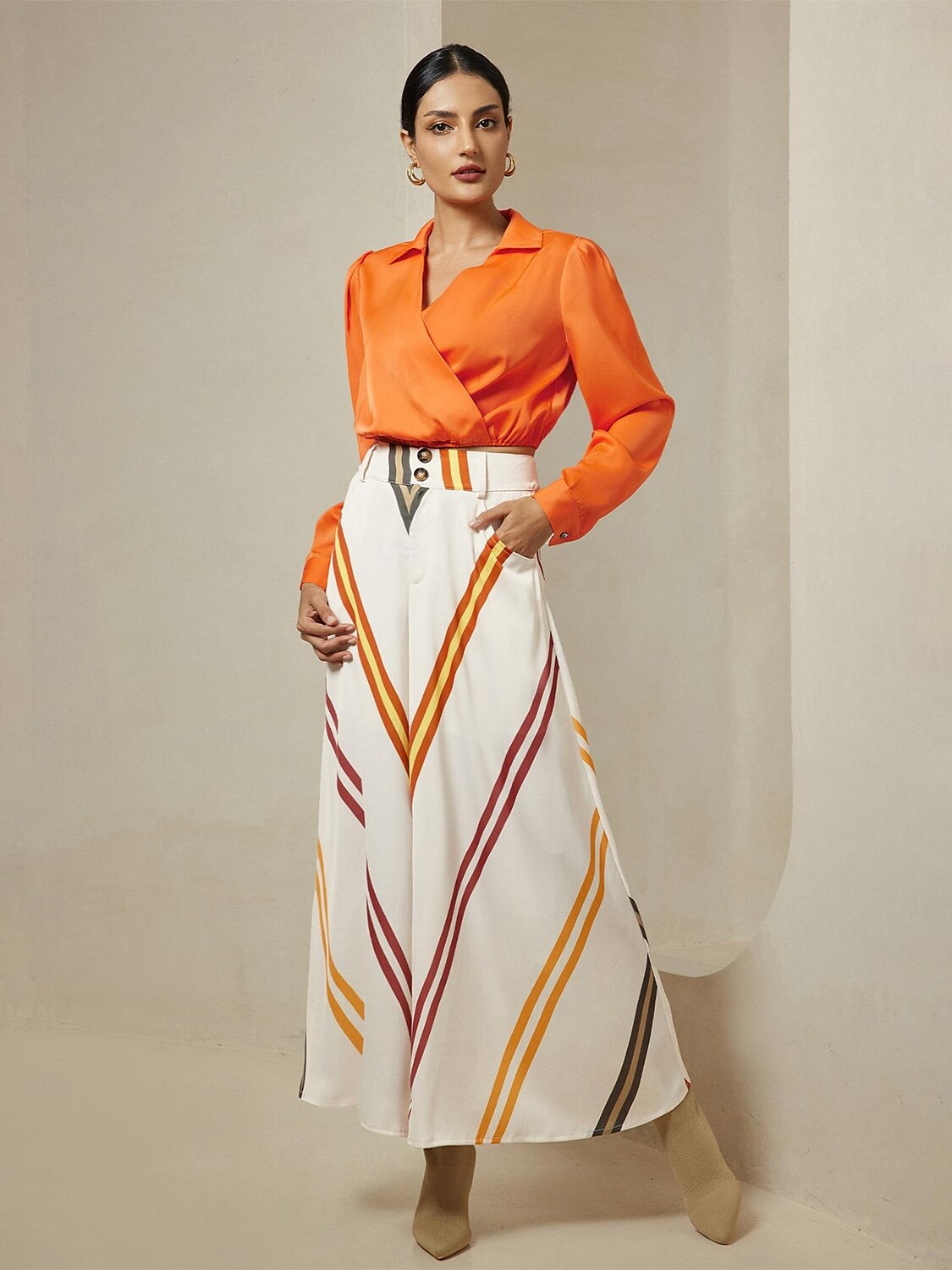 Satin Multi Color Stripe Wide Leg Casual Daily Pants 2025 - $59.99 –P2