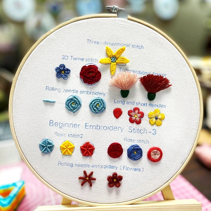 Kit de broderie 3 ensembles pour adultes débutants apprenez 33 points différents kits de bricolage comprenant un cerceau à motifs de fleurs estampées fils de couleur outils faciles à suivre de 2025 ? $24.99 –P6