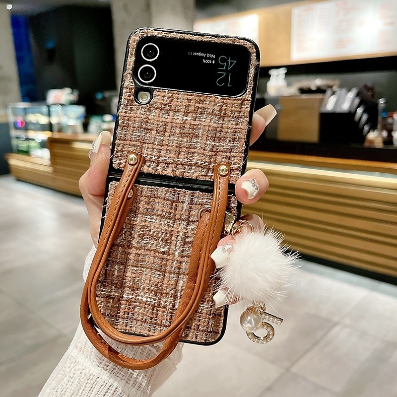 Phone Case For Z Flip 7 Z Flip 6 Z Flip 5 Z Flip 4 Z Flip 3 Back Cover with Wrist Strap Shockproof Retro Textile TPU 2025 - $19.99 –P2