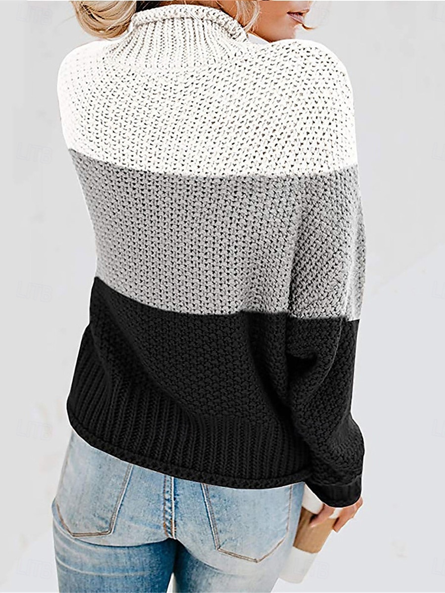 Femme Pull Chandail Pull Décontractées Flexible Rayé A côtes Mao Patchwork Tricoté manche longue Hauts réguliers Tricoter Extérieur du quotidien Fin de semaine Noir Rouge Automne Hiver de 2025 ? $45.99 –P6