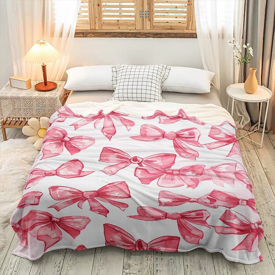 Pink Bow Blanket Soft and Cozy Throw with Elegant Bow Design Perfect for Adding a Touch of Charm and Comfort to Your Home Decor Ideal  Gift For Chirstmas Xms 2025 - $17.49 –P4