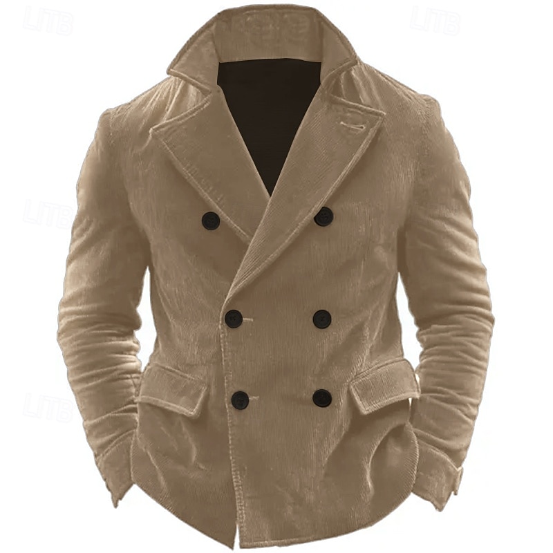 Men's Corduroy Jacket Corduroy Blazer Business Cocktail Party Wedding Party Fashion Casual Fall / Winter Polyester Corduroy Plain Button Pocket Comfortable Double Breasted Blazer Blue khaki Army Green 2025 - $61.99 –P3