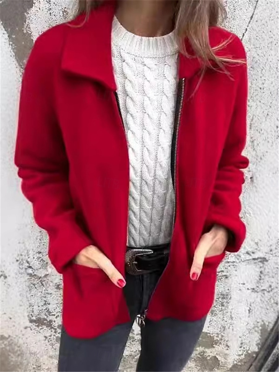Dam Vinterjacka Utomhus Gata Dagliga kläder Höst Vinter Kort Täcka Normal Håller värmen Andningsfunktion Stylish Ledigt Jacka Långärmad Slät Med fickor Blixtlås i fullängd Svart Rubinrött Aprikos 2025 - $50.99 –P1