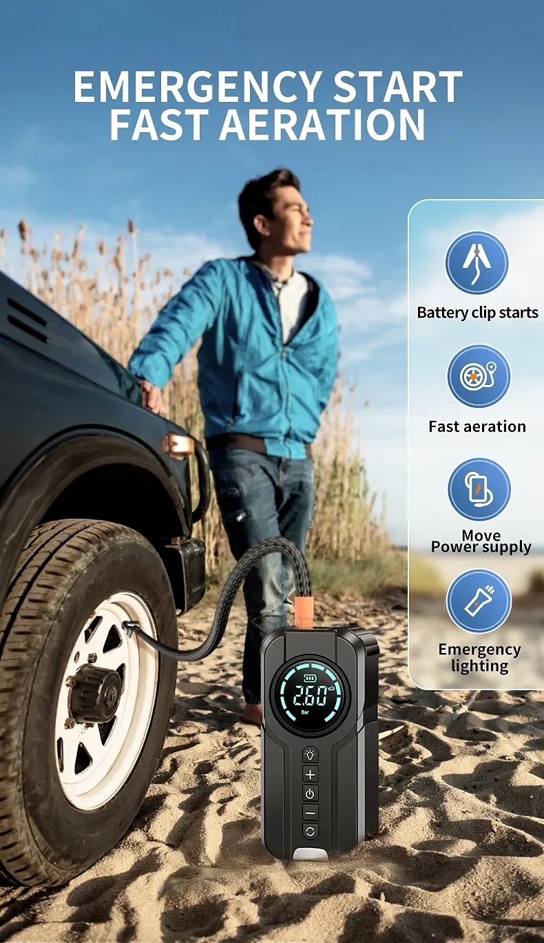Car Multi-function Air Compressor Jump Starter Air Pump Convenient Tire Inflator Portable Battery Starter 2025 - $131.99 –P2