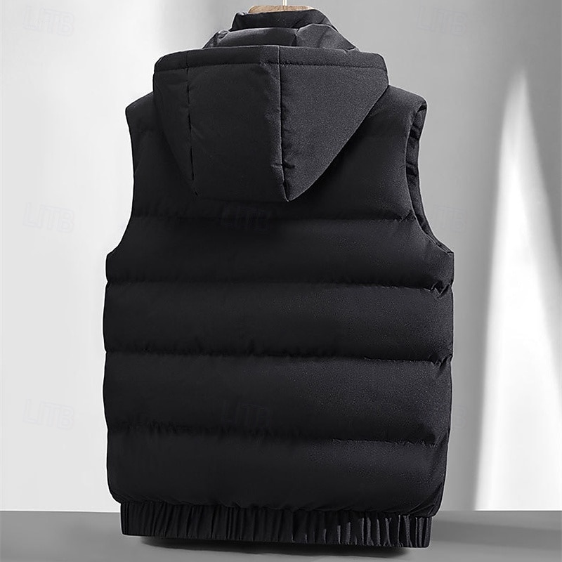 Herr Pufferjacka Pufferväst Väst Gilet Quiltad väst Dagligen Datum Semester Mode Ledigt Höst vinter Ficka Polyester Håller värmen Bekväm Slät Dragkedja Huva Normal Svart Blå Grå Väst 2025 - $49.99 –P7