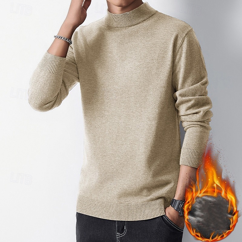 Men's Pullover Sweater Jumper Knit Sweater Ribbed Knit Regular Knitted Plain High Neck Fashion Casual Daily Wear Date Clothing Apparel Fall & Winter Camel Black M L XL 2025 - $15.49 –P1