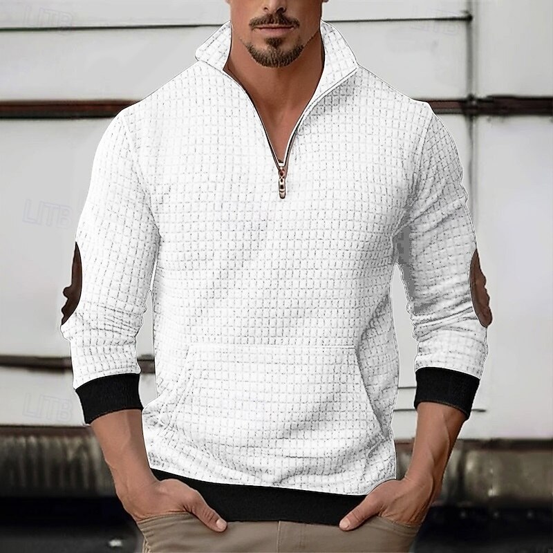 Per uomo Maglia Felpa a nido d'ape Felpa con zip corta Nero Bianco Blu marino Cachi Grigio scuro Mezza zip Semplice Patchwork A coste Tasca Frontale Quotidiano Ferie Uscire senza stampa Poliestere del 2025 a $25.99 –P6