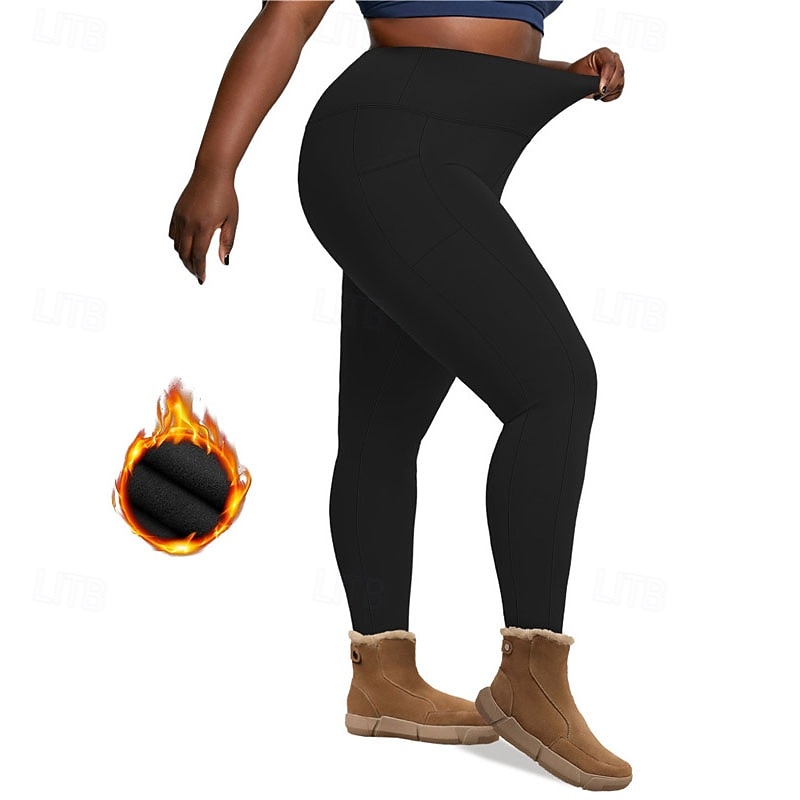 Dam Yogabyxor Fleecefodrade Leggings Yoga leggings med telefonficka Hög midja Pilates Gymträning Träna Trikåer Ensfärgat Mörkgrå Svart Vinröd Elastan Skinna Höst Vinter Plusstorlekar sporter 2026 - $16.49 –P8