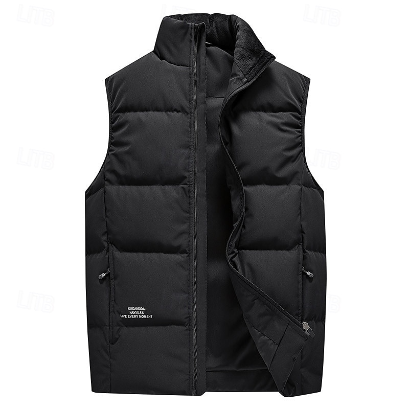 Homme Gilet en duvet Quotidien Occasionnel Printemps & Automne Avec Poches Polyester Confortable Couleur Unie Fermeture éclair Col montant Noir Rose Claire Rouge Violet Gilet de 2025 ? $66.99 –P1